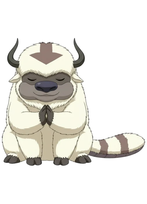 Appa with his paws together in prayer
