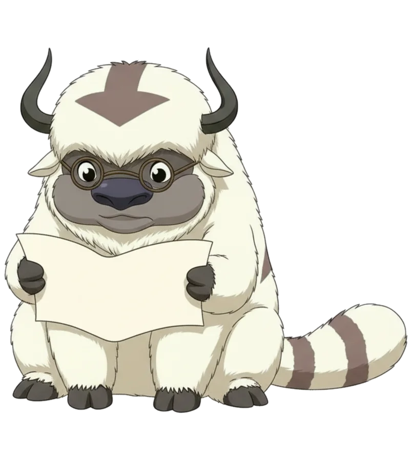 Appa in reading glasses reading a scroll