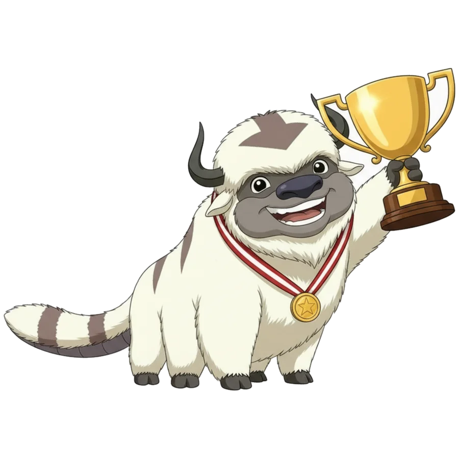 Appa holding a gold trophy with a medal around his neck